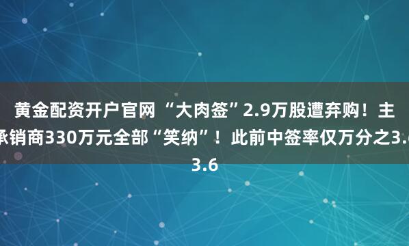 黄金配资开户官网 “大肉签”2.9万股遭弃购！主承销商330万元全部“笑纳”！此前中签率仅万分之3.6